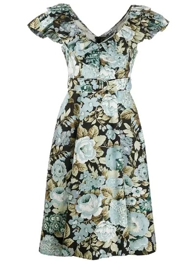 P.a.r.o.s.h Belted Floral Midi Dress In Blue