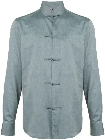 Shanghai Tang Frog Button Curved Hem Shirt Jacket In Green