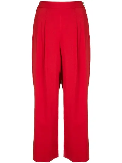 Shanghai Tang Jewel Button Cropped Palazzo Trousers In Red