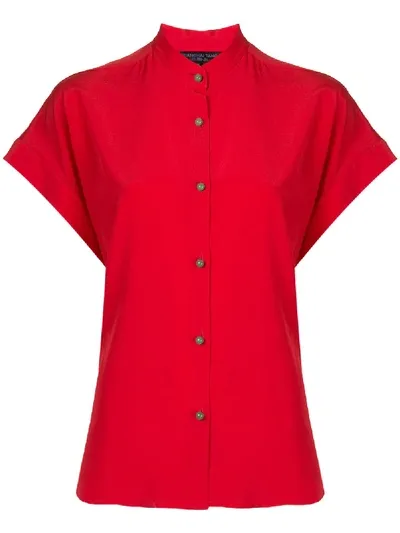 Shanghai Tang Jewel Button Silk Blouse In Red