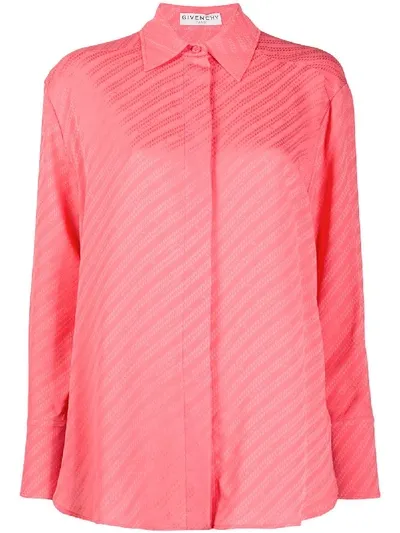 Givenchy Jacquard-logo Striped Silk Shirt In Pink