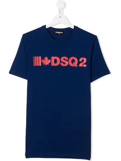 Dsquared2 Kids' Logo Print Cotton Jersey T-shirt In Royal Blue