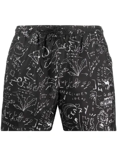 Marcelo Burlon County Of Milan Drawing Print Swim Shorts In Black