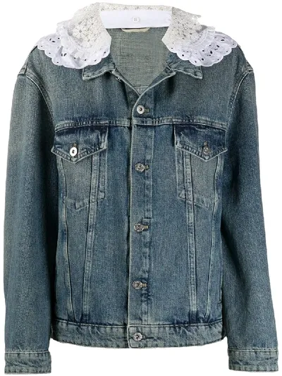 Miu Miu Contrast Shoulder Denim Jacket In Blau