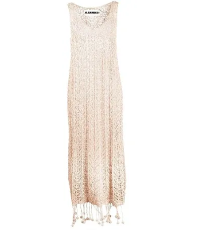 Jil Sander Pompom-hem Sleeveless Crochet Dress In Neutral