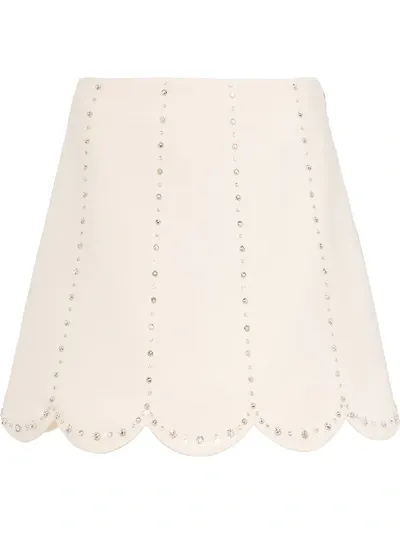 Miu Miu Embellished Scallop-hem Skirt In White