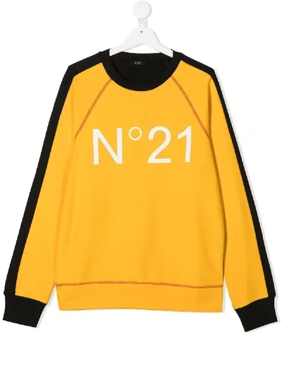 N°21 Teen Logo-print Contrast Sweatshirt In Yellow,black