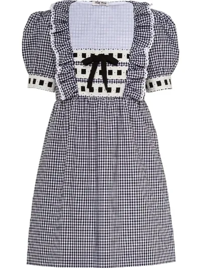 Miu Miu Embroidered Gingham Dress In Black