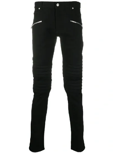 Balmain Biker-style Skinny Jeans In Black