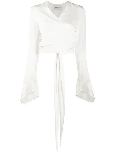 Lanvin Tie Waist Slit Sleeve Blouse In Neutrals