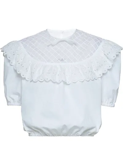 Miu Miu Cropped Lace Trim Top In White