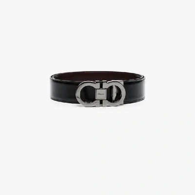 Ferragamo Black And Brown Gancini Reversible Leather Belt