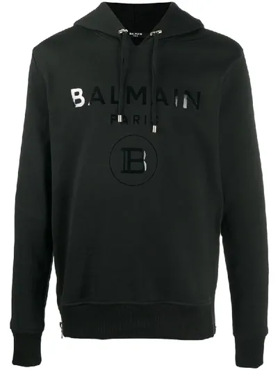 Balmain Logo-printed Zip Hoodie In Black