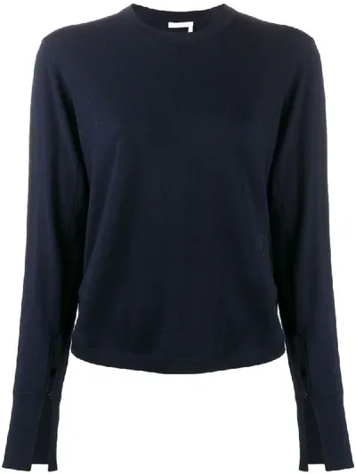 Chloé Keyhole Cuff Wool Jumper In Blue