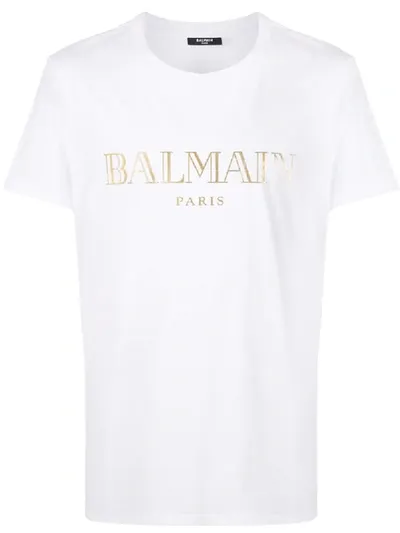 Balmain Metallic Logo Print T-shirt In White