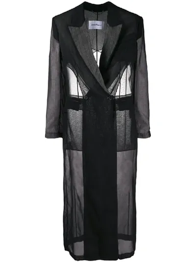 Ferragamo Sheer Double-breasted Silk Coat In Black