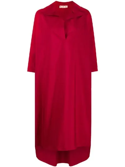 Marni Oversize Shirt Dress In Red