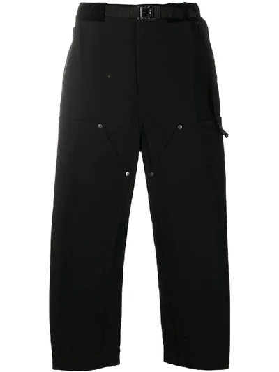 Sacai Drawstring-waist Cotton Cropped Trousers In Blau