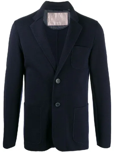 Herno Single-breasted Knitted Blazer In Blue