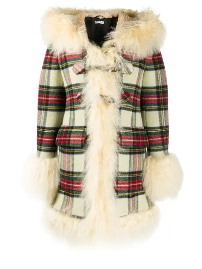 Miu Miu Check Patterned Lined Coat In Neutrals