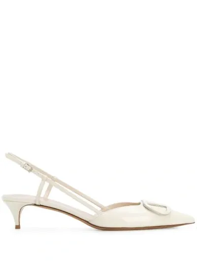 Valentino Garavani Vlogo 40mm Slingback Pumps In Ivoire/argent