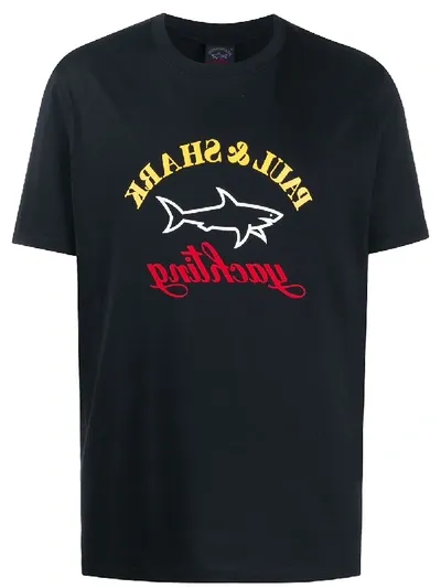 Paul & Shark Crew Neck Printed Logo T-shirt In Black