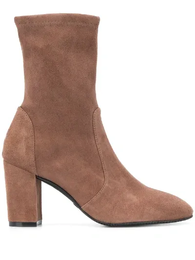 Stuart Weitzman Yuliana 80 Stretch Suede Booties In Beige