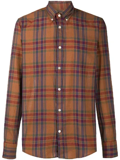 Deperlu Check Print Shirt In Brown