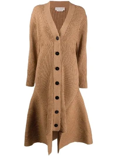 Alexander Mcqueen High-low Hem Ribbed Cardi-coat In Neutrals