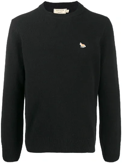 Maison Kitsuné Logo Embroidered Fine Knit Jumper In Black