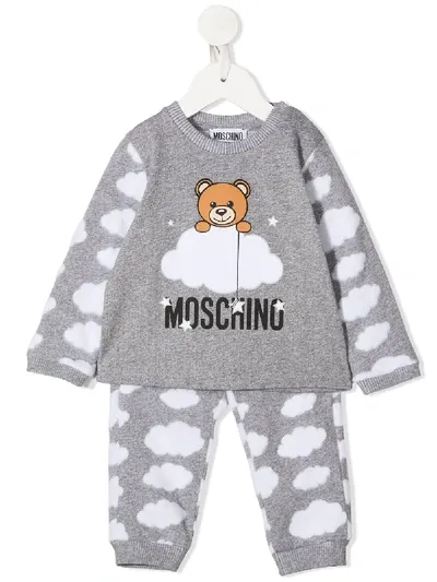 Moschino Babies' Cloud Print Tracksuit Set In Grey