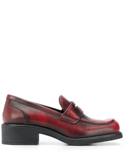 Miu Miu Square Toe Bi-colour Loafers In Red