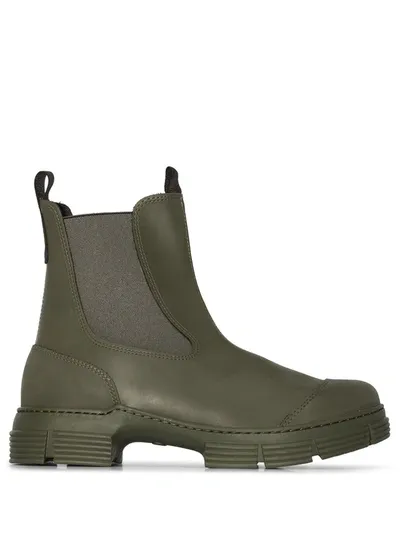 Ganni Chunky Sole Chelsea Ankle Boots In Green