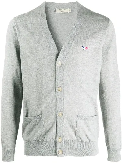 Maison Kitsuné Embroidered Logo V-neck Cardigan In Grey