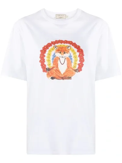 Maison Kitsuné Flower Fox Print Crew Neck T-shirt In White