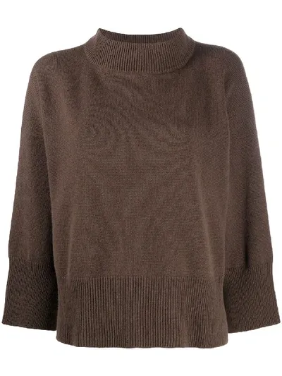 Peserico Mock Neck Three Quarter Sleeves Jumper In Brown