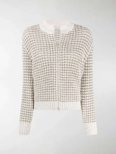 Brunello Cucinelli Lurex Waffle-knit Zipped Cardigan In Neutrals