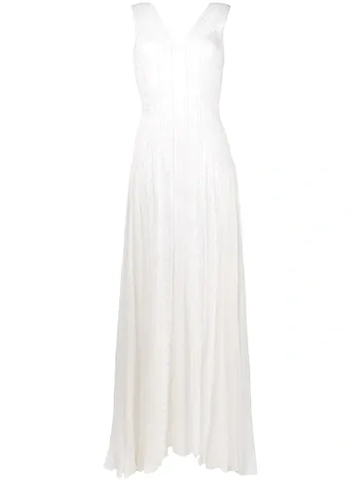 Alberta Ferretti Lace Panel Floor-length Gown In White