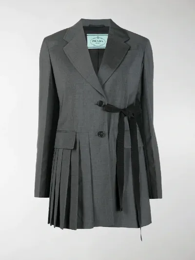 Prada Pleated Tie-waist Blazer In Grau