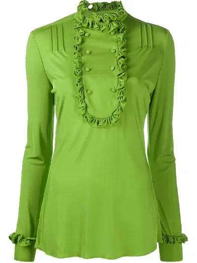 Prada Pleated Ruffle Blouse In Grün