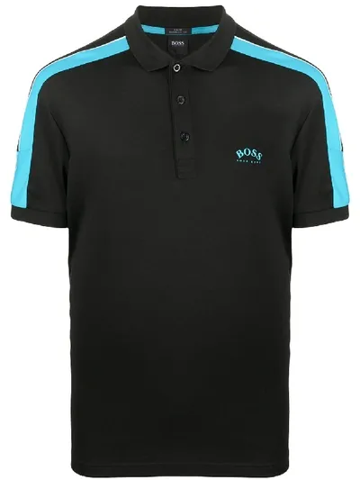 Hugo Boss Contrasting Stripe Polo Shirt In Black