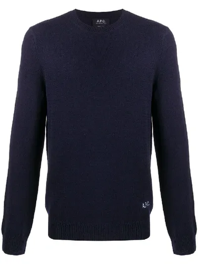 Apc Long Sleeve Embroidered Logo Sweater In Blue