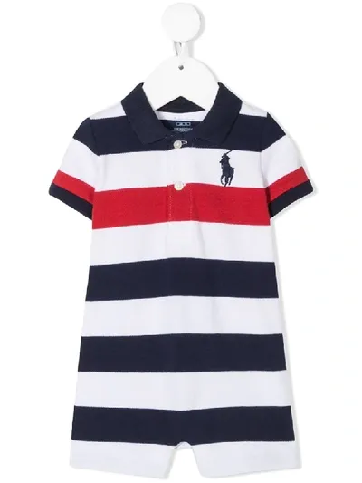 Ralph Lauren Babies' Striped Polo Playsuit In White