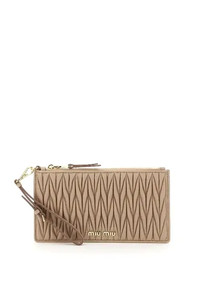 Miu Miu Matelasse' Mini Clutch In Beige