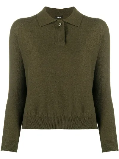 Aspesi Long-sleeve Knitted Polo Shirt In Green