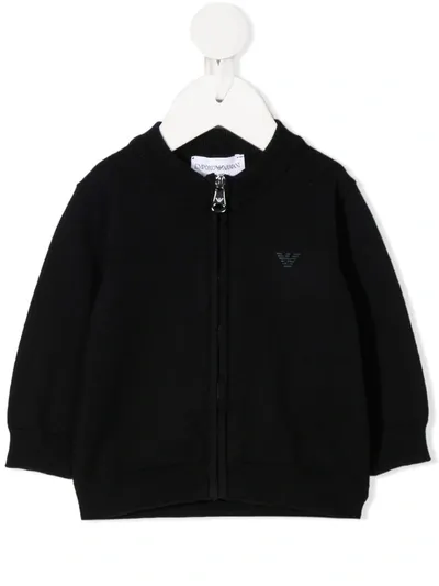 Emporio Armani Babies' Raised Logo Rib-trimmed Cardigan In Blue