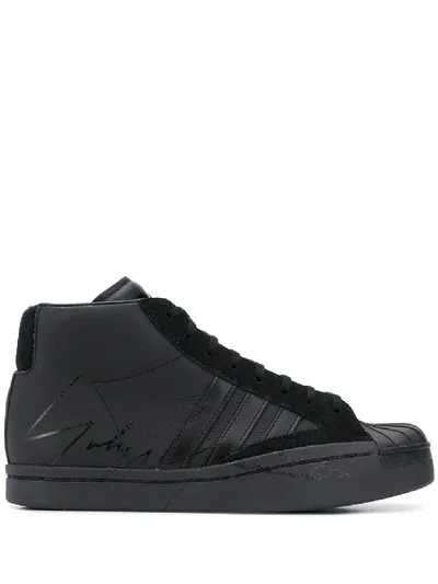 Y-3 Lace-up Leather Sneakers In Black