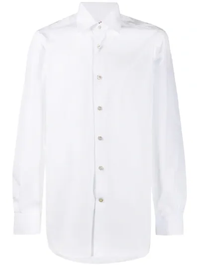 Kiton Pointed Collar Cotton Shirt In White