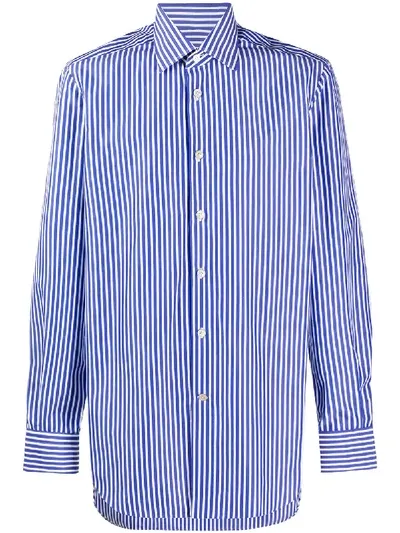 Kiton Striped Cotton Shirt In Black