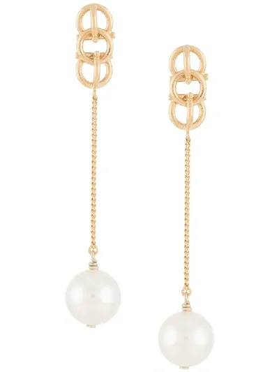 Ferragamo Gancini Chain Drop Earrings With Pearl In Gold